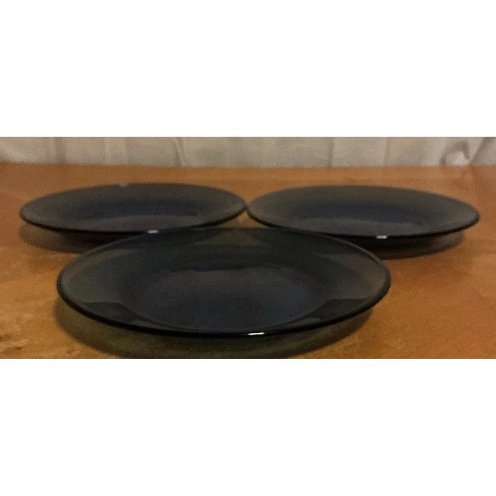 SET OF 3 COBALT BLUE GLASS SALAD DESSERT PLATES 7 3/8
